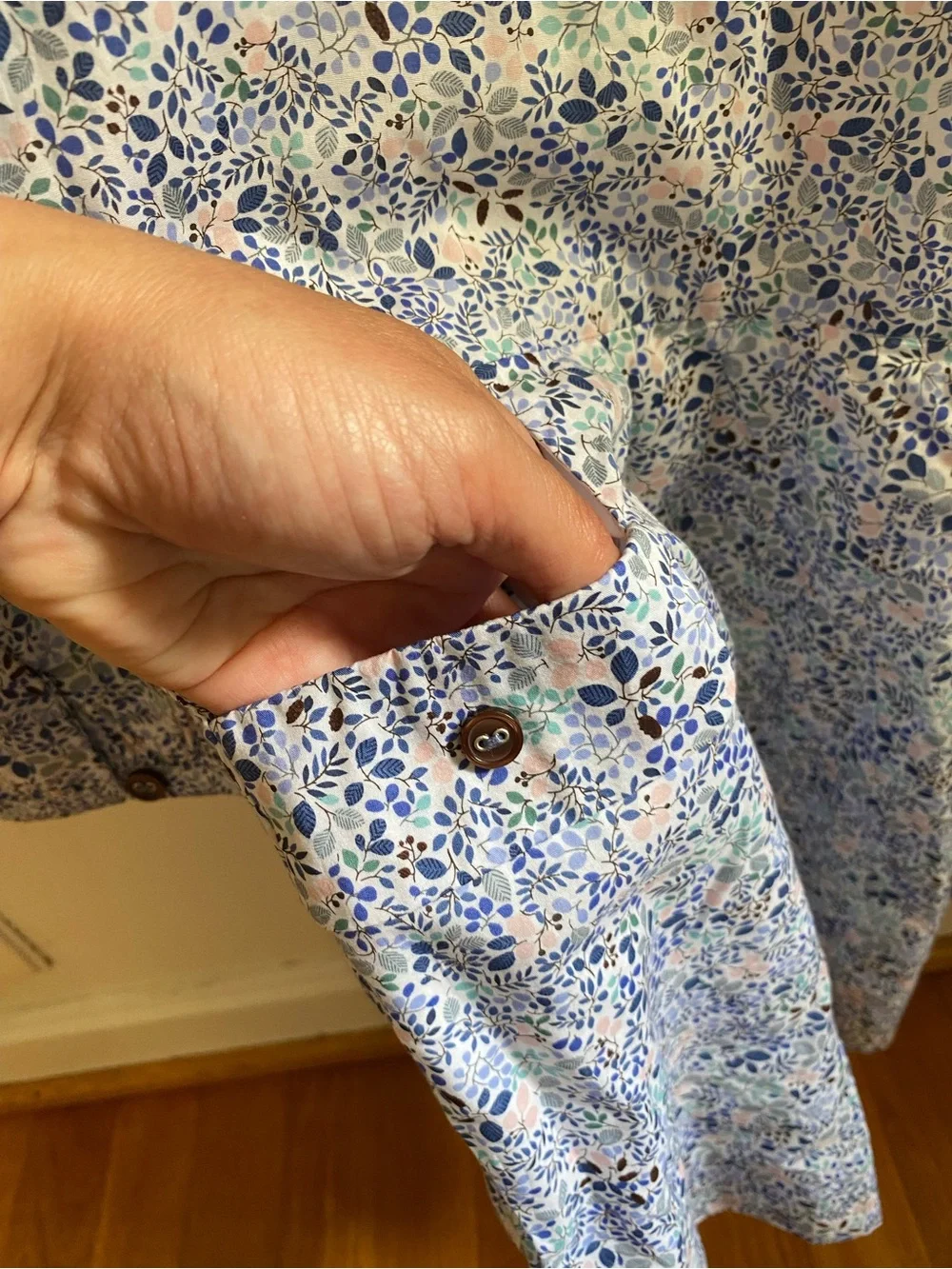 Girls Floral Long Sleeve Dress in Blue and Cream Jacadi Paris